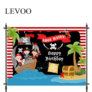 

LEVOO Photography Backdrop Pirate Treasure Red Birthday Stripe Backdrop Photocall Photobooth Studio Shoot Fabric