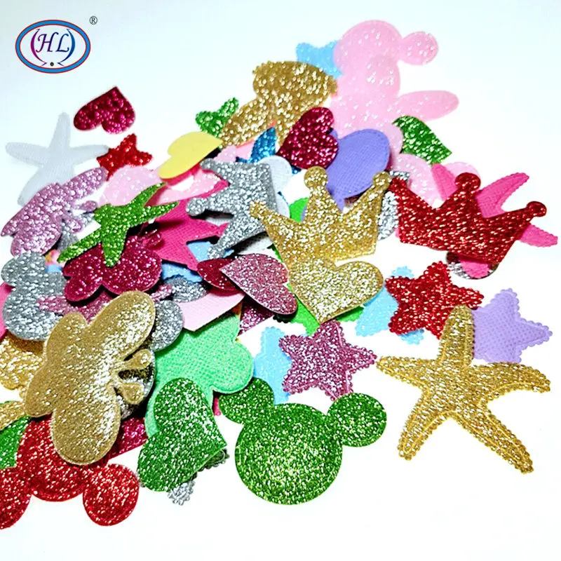 

HL 5PCS Mixed Sparkling Padded Heart Stars Rabbit Butterfly Appliques DIY Apparel Accessories Wedding Christmas Decorations