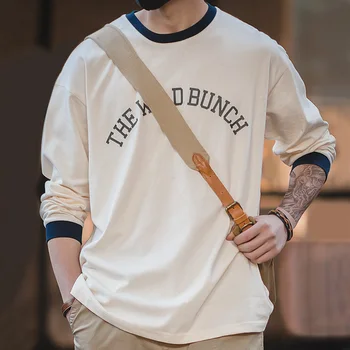 

Maden men's casual long-sleeved round neck T-shirt sweatshirt retro ivy style cotton T-shirt printed sweater men