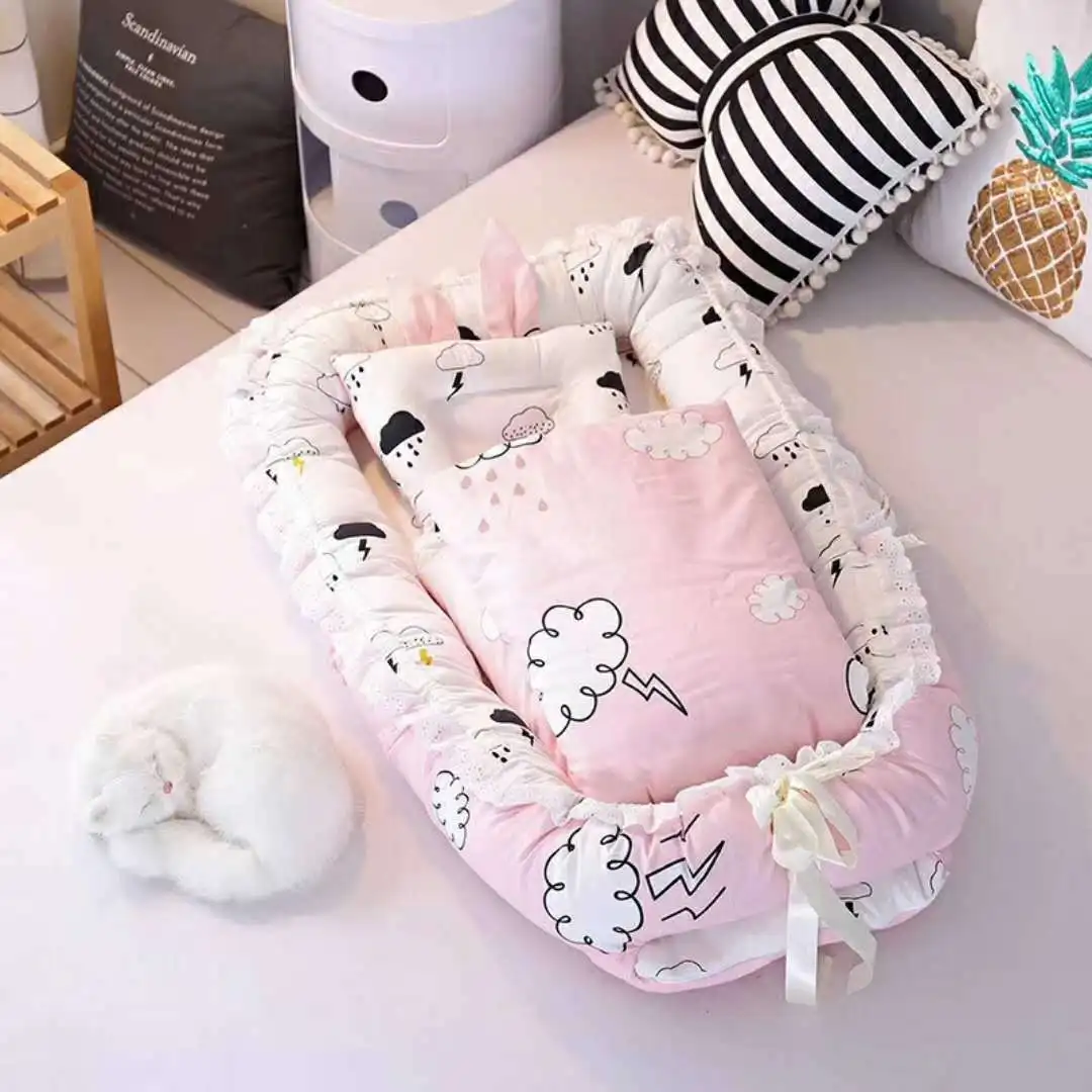 Новорожденный ребенок Портативный кроватки, детская кроватка защита дорожная кровать для новорожденных платье для малышки с принтом "гнездо складывающийся стирающийся матрасик 2 шт./компл. BXX025 - Цвет: BXX025K-2pcs-set
