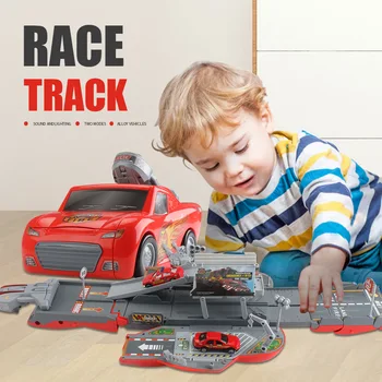 

2020 Hot Sell Fire Deformation Track Parking Lot With Sound And Light Ejection Function Storage Car Educational Toy