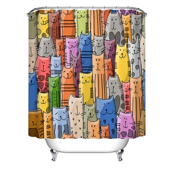 

Colorful Cat Printed Bath Waterproof Curtain 3D Polyester Fabric Shower Curtain with 12 Hooks for Mildewproof Bathroom Décor