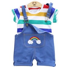 Детский комбинезон, комплект одежды в разноцветную полоску для маленьких мальчиков и девочек, шорты для новорожденных, топы с рукавами, милая детская одежда, комбинезон, комбинезон, комплект со штанами