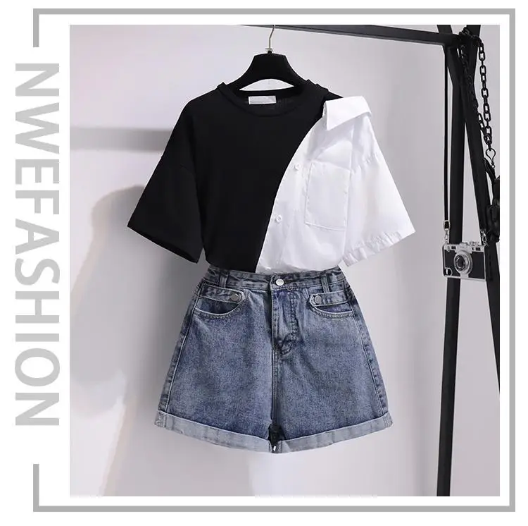 matching workout sets korean 2 Piece Set Women Tops And Shorts Set Off-shoulder Blouse Summer 2 Piece Outfits Korean Style Clothes Cute Girl Suit 2PCS cute two piece sets