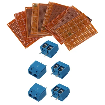 

5 x 2 Pin 5.08mm PCB Universal Screw Terminal Block Connector 300V 16A & Classical 10Pcs Solder Finished Prototype PCB for Circu