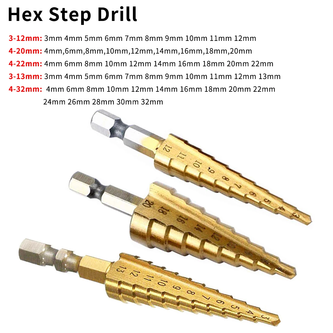 Universal Hex Shank Step Drill Bit Set Drill Bit Titanium Cobalt Metal Drilling Bit Tool 3-12mm/13mm 4-20mm/22mm/32mm