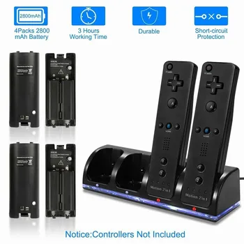 

Quadruple/dual port Charger Dock Station For Nintendo Wii Remote Controller 4/2 Batteries &LED Light Charge Dock Charging Stand