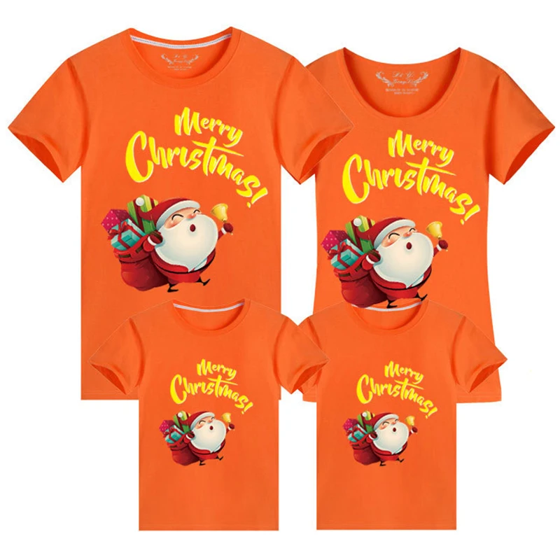 Orange Новогодняя одежда для всей семьи; Рождественская футболка; одинаковые комплекты для семьи; одежда для мамы, дочки, папы и сына; рубашка «Мама и я» - Цвет: Orange