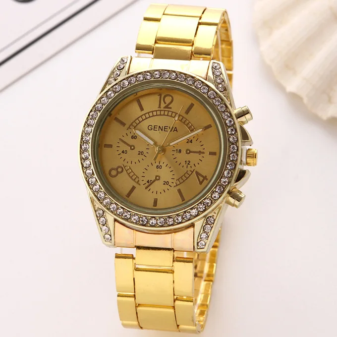 

Wish Hot Sales Geneva Steel Watch huans Watch Diamond-embedded Watch Geneva Watch Ladies' Watch