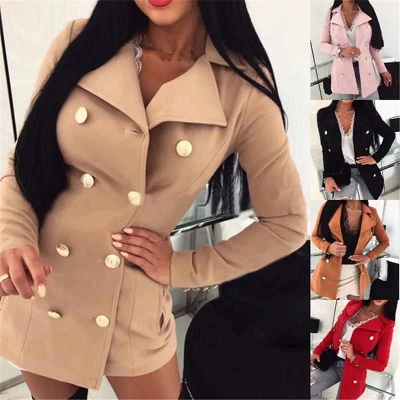 Женский двубортный Блейзер Винтажный Длинный черного цвета большого