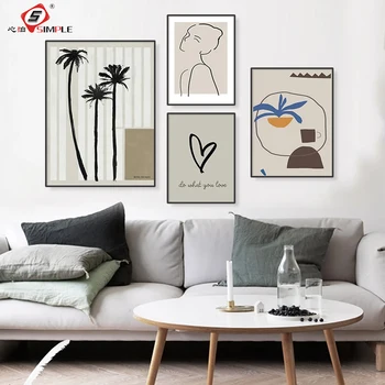 

Nordic Vintage Canvas Painting Abstract Minimalist Line Palm Tree Poster Print Wall Picture Living Room Interior Home Decoration