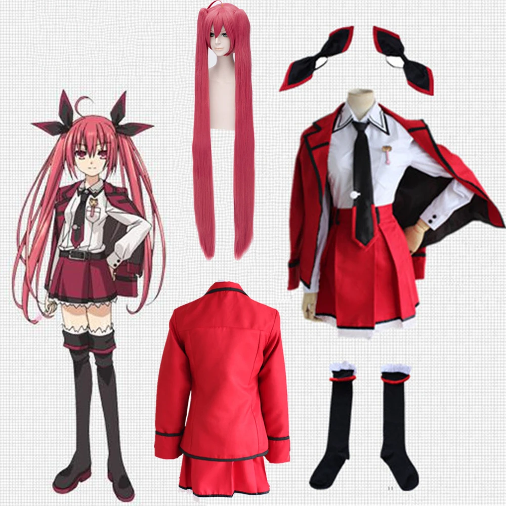 dress and wig Аниме Дата A LIVE Itsuka Kotori маскарадные костюмы на Хэллоуин для женщин школьная форма платье вечерние костюмы 8 шт. полный комплект нарядное платье костюмы - Цвет: dress and wig