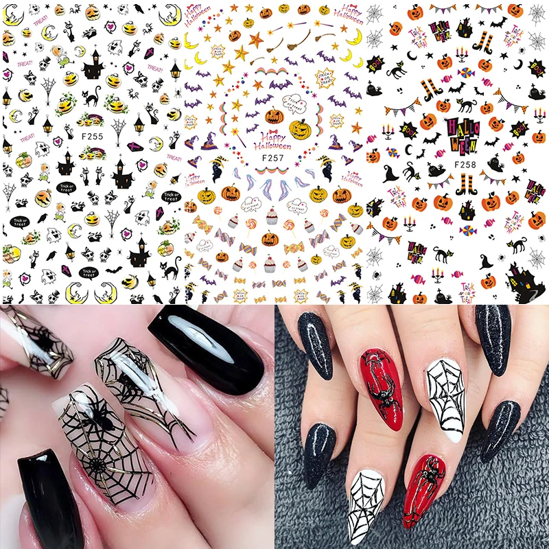 

1 Pc Halloween Theme Pumpkin Insect Nail Sticker Colorful Mixed Patterns Transfer Sticker 3D Nail Art Decals DIY Decor Wraps