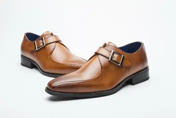 

Genuine Leather Single Buckle Strap Mens Formal Man Office Party Wedding Dress Brown Black Flats Soft Moccasins Zapatos Hombre