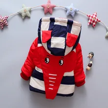Коллекция года, зимняя одежда хлопковая куртка для мальчиков возрастом от 1 года до 4 лет из плотного бархата в полоску с изображением слона Детская куртка