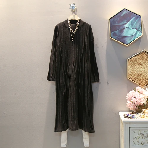 black GCC2603 XITAO/женское платье большого размера, корейская мода, новинка, Осеннее Элегантное Длинное Плиссированное вязаное маленькое свежее повседневное свободное платье GCC2603 - Цвет: black GCC2603