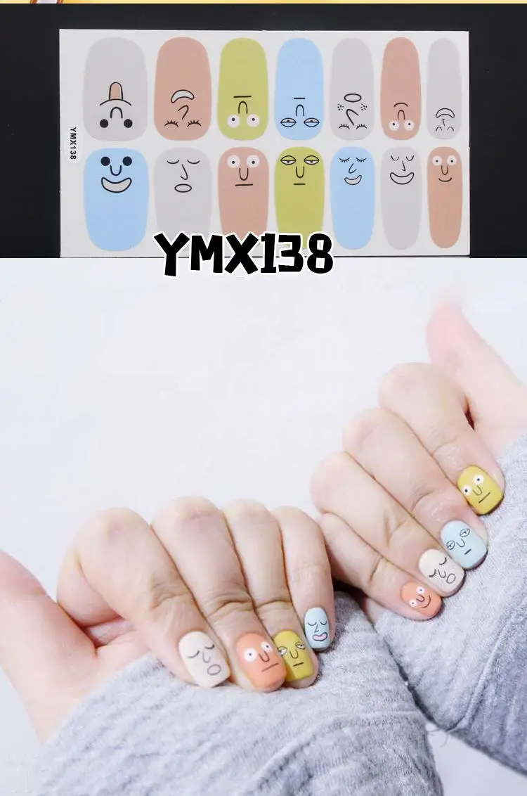 YMX-138 14 наконечников клей для накладных ногтей стикер DIY маникюр Снежинка Блестящий лак для ногтей с блестками полоски Обертывания Аксессуары - Цвет: YMX-138