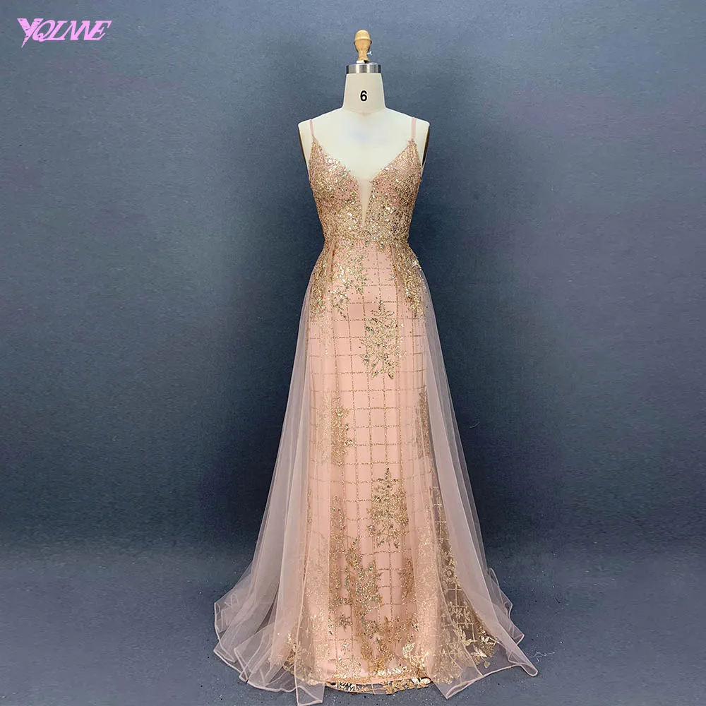 Rose Gold YQLNNE милое розовое золото Длинные Выпускные платья шикарное вечернее платье - Цвет: Rose Gold