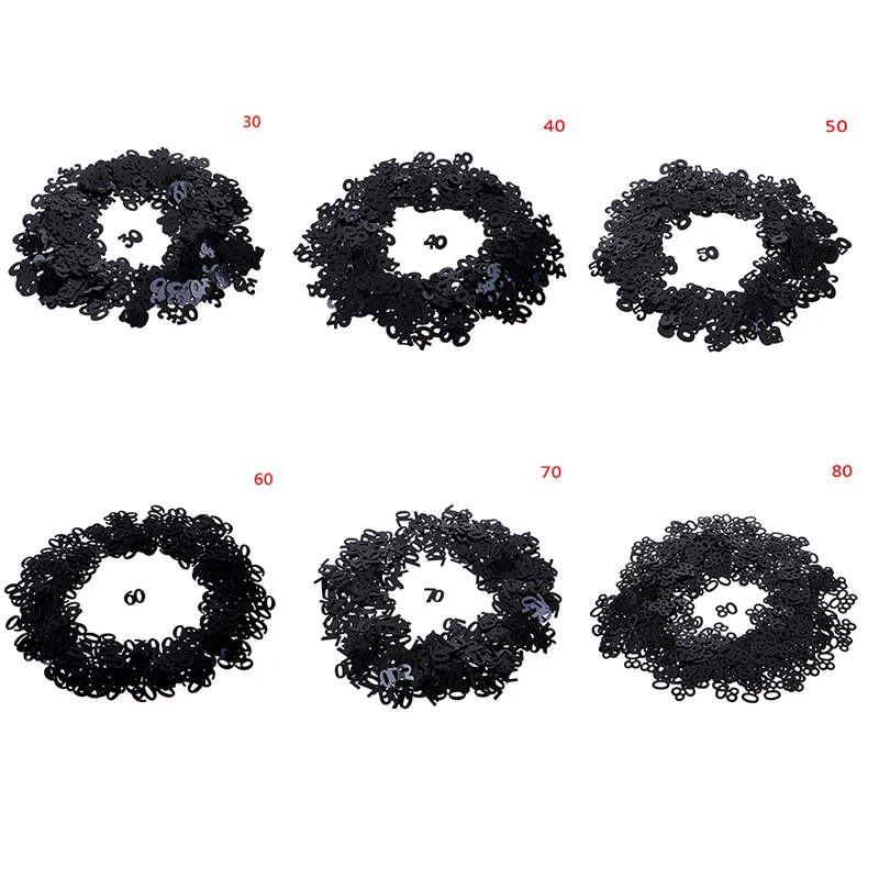 Украшения для стола С Днем Рождения черные серебристые разные цифры 30 40 50 60 70 80