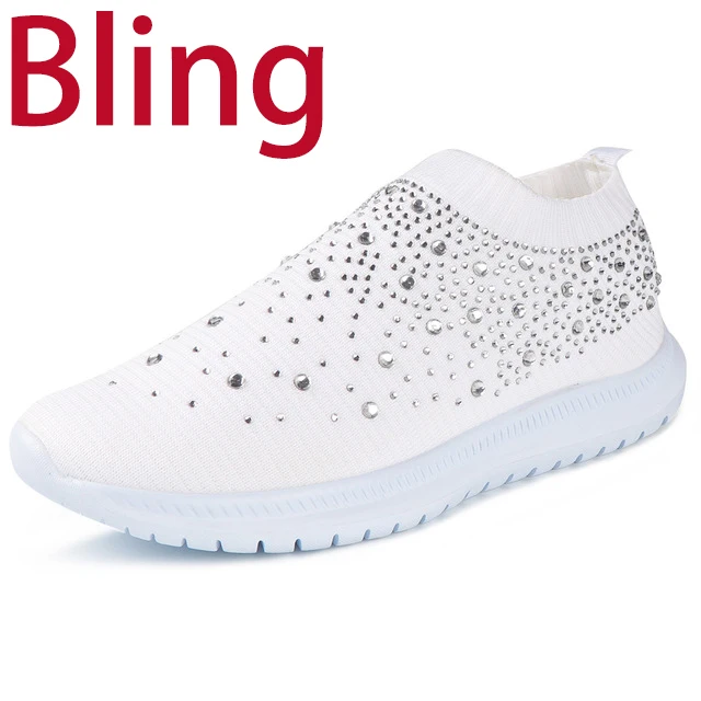 BELOS Women's Rhinestone Lace Up Loafers Shoes Comfortable Slip on Mesh Knit Walking Shoes Fashion Lightweight Sparkly Glitter Sneaker