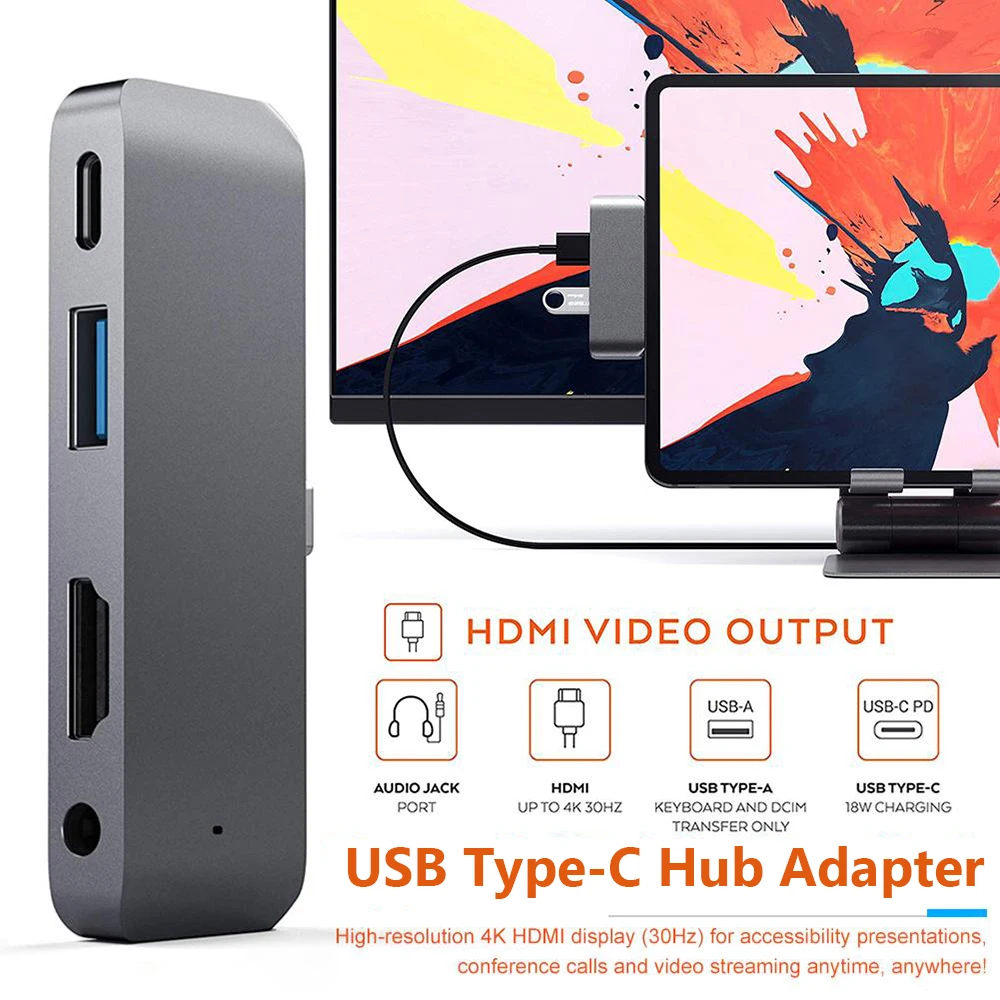 Алюминиевый сплав type-C концентратор адаптер с USB-C PD Зарядка 4K HDMI USB 3,0 3,5 мм разъем для iPad Pro MacBook Pro samsung S8 S9 S10