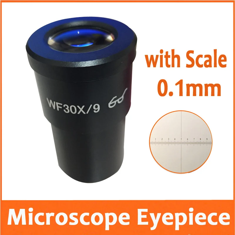 

WF30X 9mm High EyePoint Wide Angle Eyepiece Lens for Stereo Microscope with Mounting Size 30mm and Reading Scale 0.1mm