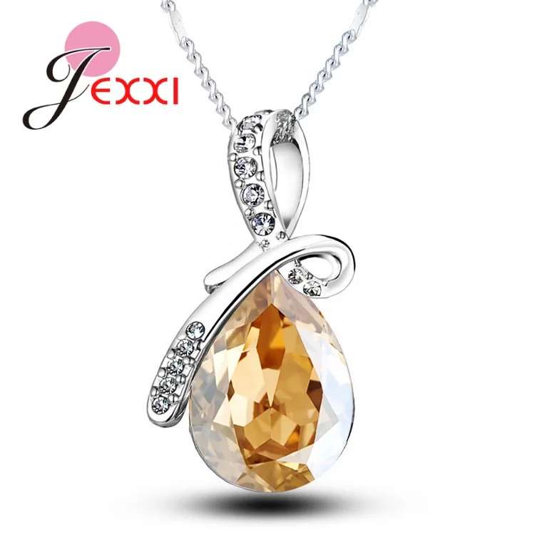 Pendant Necklace Silver Pendant 925 Sterling Silver Cubic Zirconia Waterdrop Multiple Color