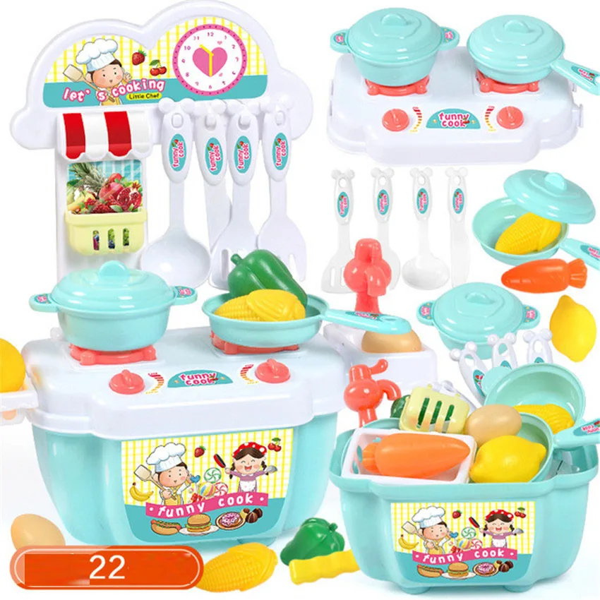 22Pcs Plastic Mini Children Baby Kitchen Play House Toy Simulational Kitchenware Storage Cookware Cooking Pretend Play for Girls 2