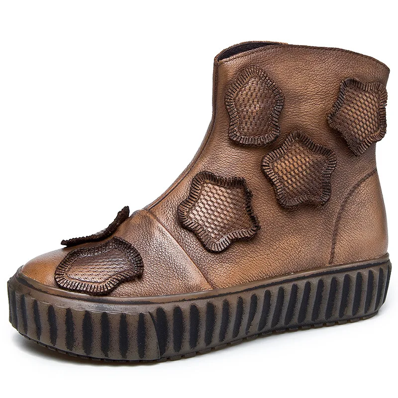 Gykaeo Folk Style Retro Genuine Leather Short Boots Women Comfortable Thick Bottom Roman Cowhide Boots Mother Botines Mujer