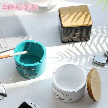 

Resin Moden Windproof Ashtray With lid for Tabletop Gift for friends Hotel outdoor home decoration Smokeless Ashtray Holder