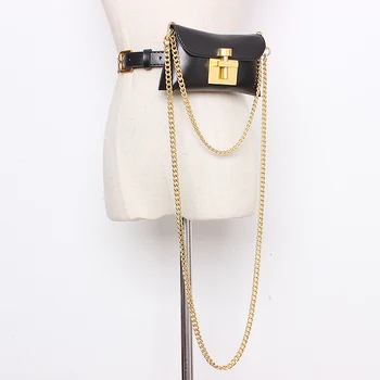 

Ins vintage fashion luxury designer belt two chains pockets female black belt 2020 phone bag red belts cinturon mujer ladies