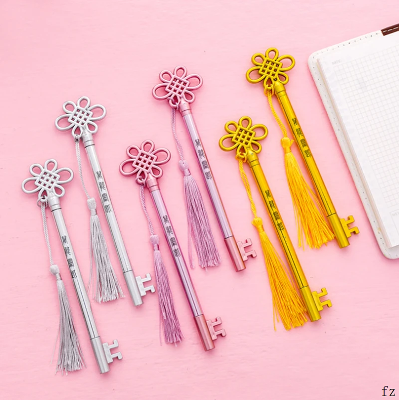 200 шт ключ кулон в виде перьевой ручки нейтральные ручки черные гелевые ручки с кисточкой студенческие офисные принадлежности