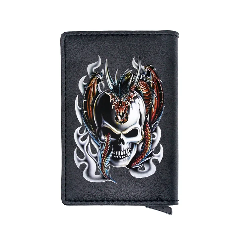 Крутой кожаный кошелек с изображением дракона и черепа для мужчин женщин тонкий