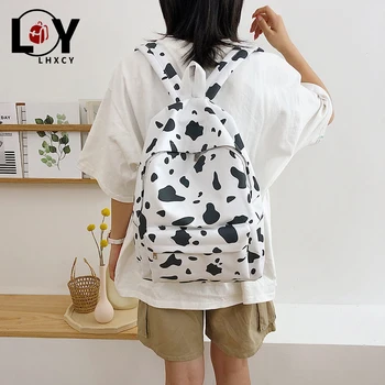 

New Cute Milk Cow Printing Women's Backpack Canvas Travel Mochila Women School Bag For Teenager Girls Fashion Rucksack Wholesale