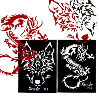 

4pcs Tattoo Stencils Cool Wolf Tiger Mold Tattoo Templates DIY Tattoo Supplies Dragon Tatoo Card for Boys Men Women
