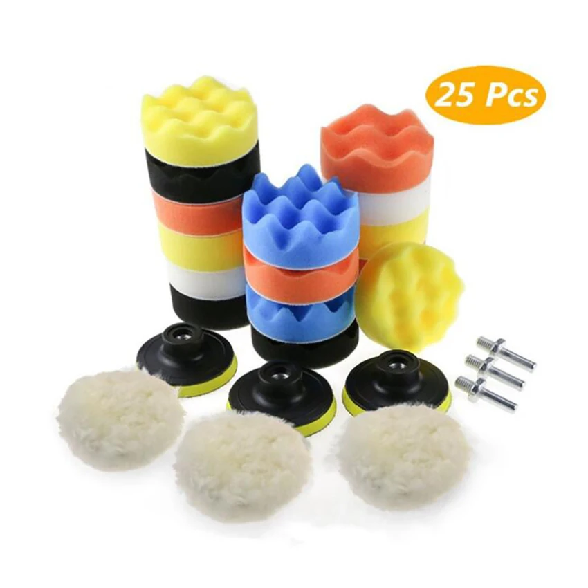 

25PCS/Set 3 Inch Polishing Buffing Pad Car Drill Polisher Buffing Sponge Pads Backing Plate Set M10 Drill Adapter with Shank