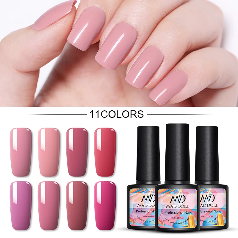 MAD DOLL 8 мл Гель-лак UV Vernis полуперманентный праймер верхнее покрытие 7 мл полигель-лак для ногтей маникюрный гель лак для ногтей