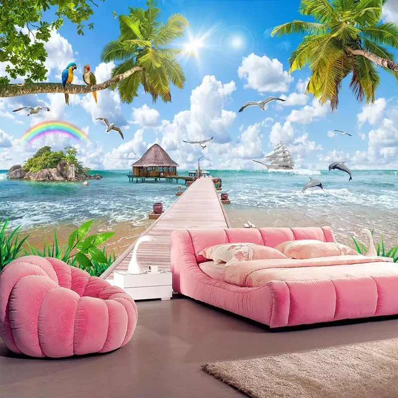 

Dropship Custom Photo Wallpaper Modern Seaside Landscape Murals TV Sofa Dining Room Background Wall Painting Papel De Parede