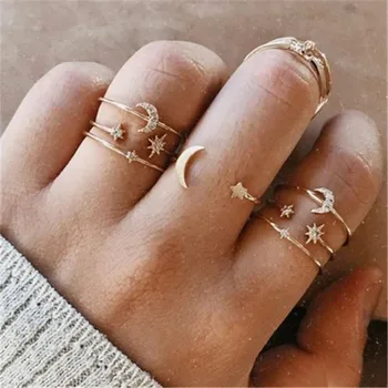 

7Pcs/Set Girl Creative Female Moon Retro Ring Bohemian Handmade Geometric Crystal Stone Rings Jewelry Gifts