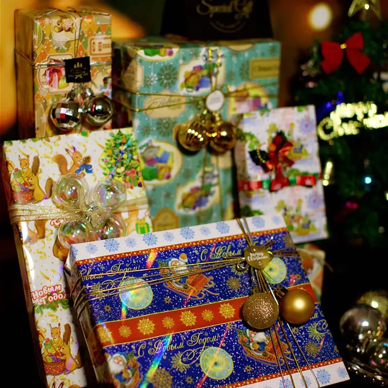 8 Styles Christmas Gift Waterproof Wrapping Paper Laser Iris Paper Party Wedding Supplies