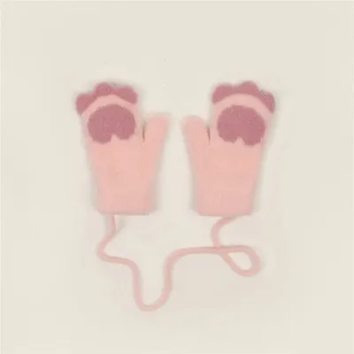 Deep Pink New Style Children Gloves Boys&Girls Cat Claw Style Double Thickening Warm Rope Full Finger Mittens Kids Winter Knitted Gloves - Цвет: Deep Pink