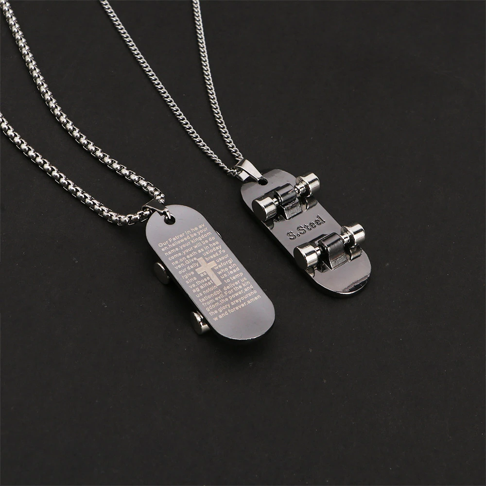 Stainless Steel Skateboard Shoelace Stainless Steel Wheel Necklace