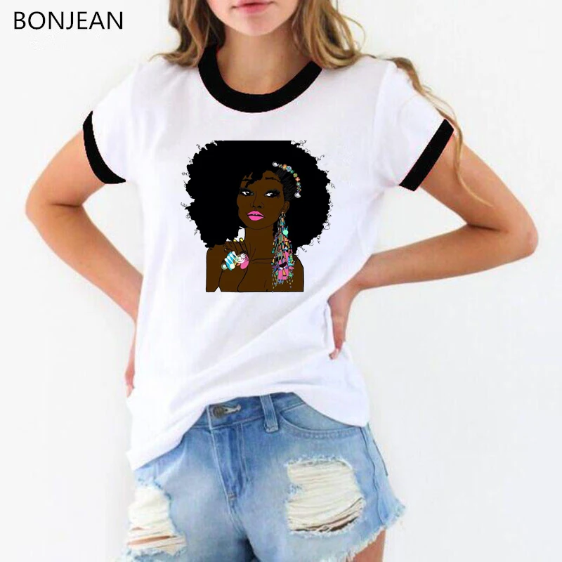 Крутая Черная Женская футболка с принтом меланина, Харадзюку, футболки для женщин, летняя футболка в стиле хип-хоп, женская футболка, модные топы
