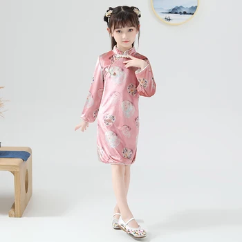 

Children New Style Pink Cheongsam Chinese Traditional Ancient Girls Tang Dresses Kids Catwalk Show Performance Hanfu DQL2248
