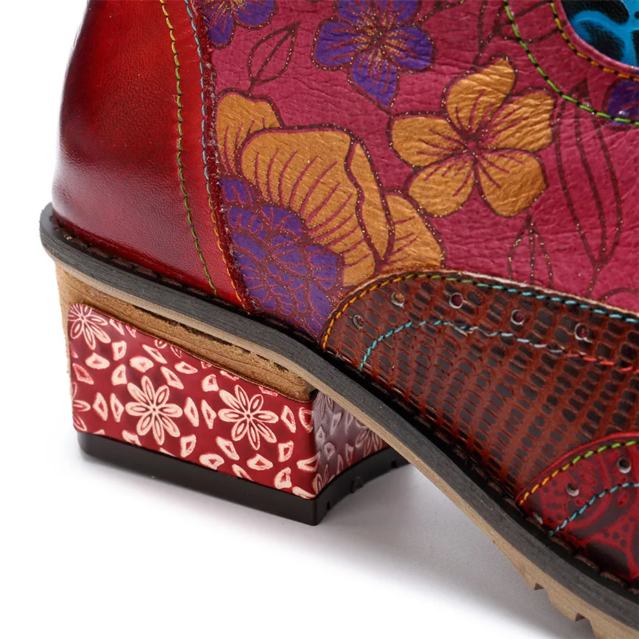 D Knight Vintage Splicing Printed Ankle Boots For Women Shoes Woman Genuine Leather Retro Block Med Heels Fall Winter Women Boot (5)