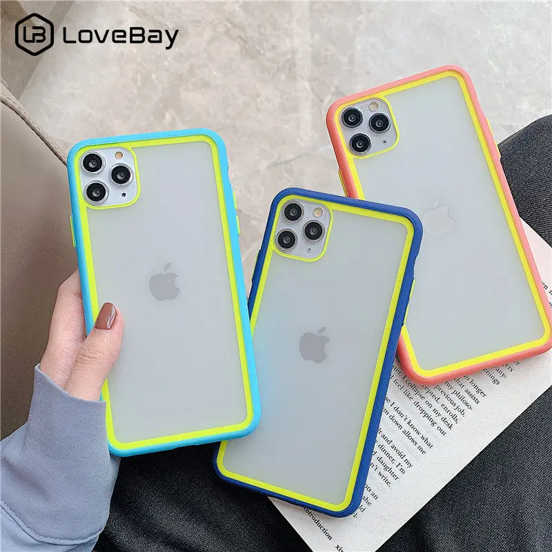 

Lovebay Transparent Candy Color Phone Case For iPhone 11 Pro X XR XS Max 8 7 Plus Contrast Solid Hard Acrylic Plastic Back Cover