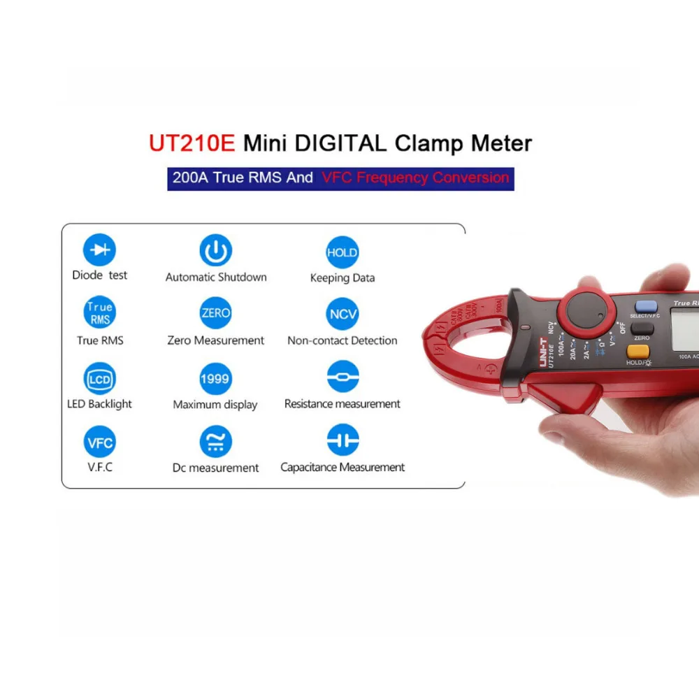 UNI-T цифровой UT210E 100 Ампер 600 В AC DC клещи мультиметр True RMS VFC диод