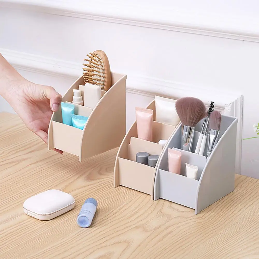

Multi-Functional Trapezoid Three Grid Organizer Remote Control Storage Box Mobile Phone Holder Makeup Storage Case Desk Decor