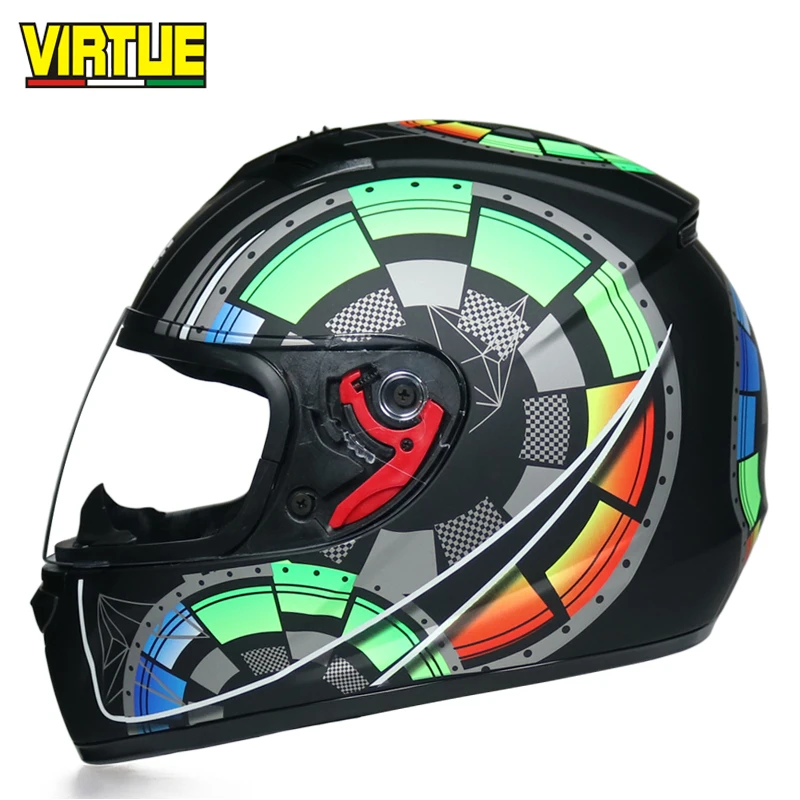 Мотоциклетный шлем на все лицо гоночный в горошек матовый черный | Автомобили и