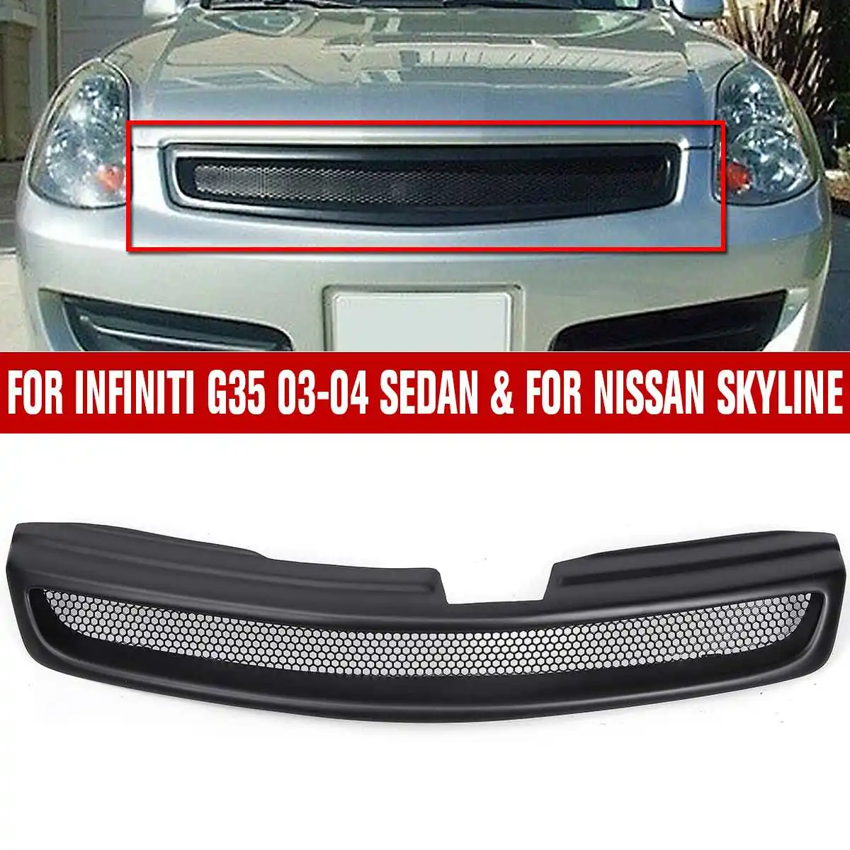 

NEW Modified Front Racing Grille Grills Bumper Mesh Mask Trims Cover for Nissan Skyline V35 For Infiniti G35 03-04 Sedan